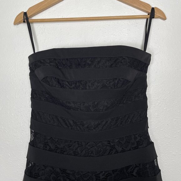 White House Black Market Strapless Lace Striped Bandage Fit and Flare Dress Sz.4 - Picture 4 of 11